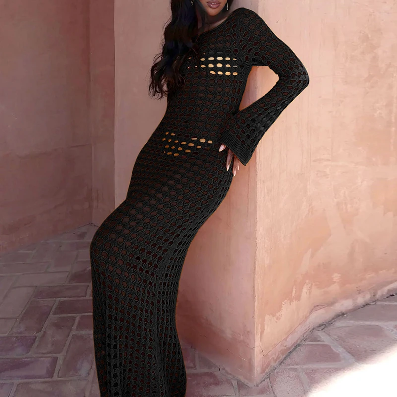 Female Casual Solid Color Bikini Swimsuit 2025 Summer Beach Sunscreen Knitted Dress Sexy O Neck Long Sleeve Slim Cover Up Dress
Female Casual Solid Color Bikini Swimsuit 2025 Summer Beach Sunscreen Knitted Dress Sexy O Neck Long Sleeve Slim Cover Up Dress