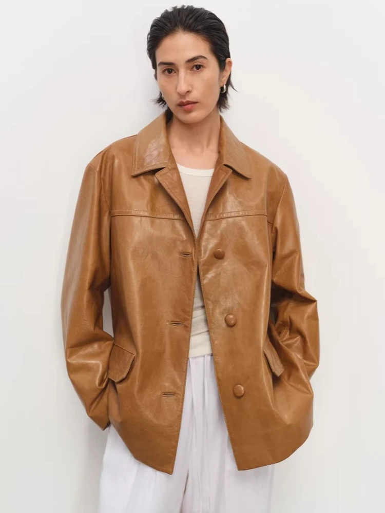 Classic Genuine Leather Blazer Jackets for Women Spring Autumn 2026 New High-end Simple Solid Loose Casual Real Goatskin Coat
Classic Genuine Leather Blazer Jackets for Women Spring Autumn 2026 New High-end Simple Solid Loose Casual Real Goatskin Coat