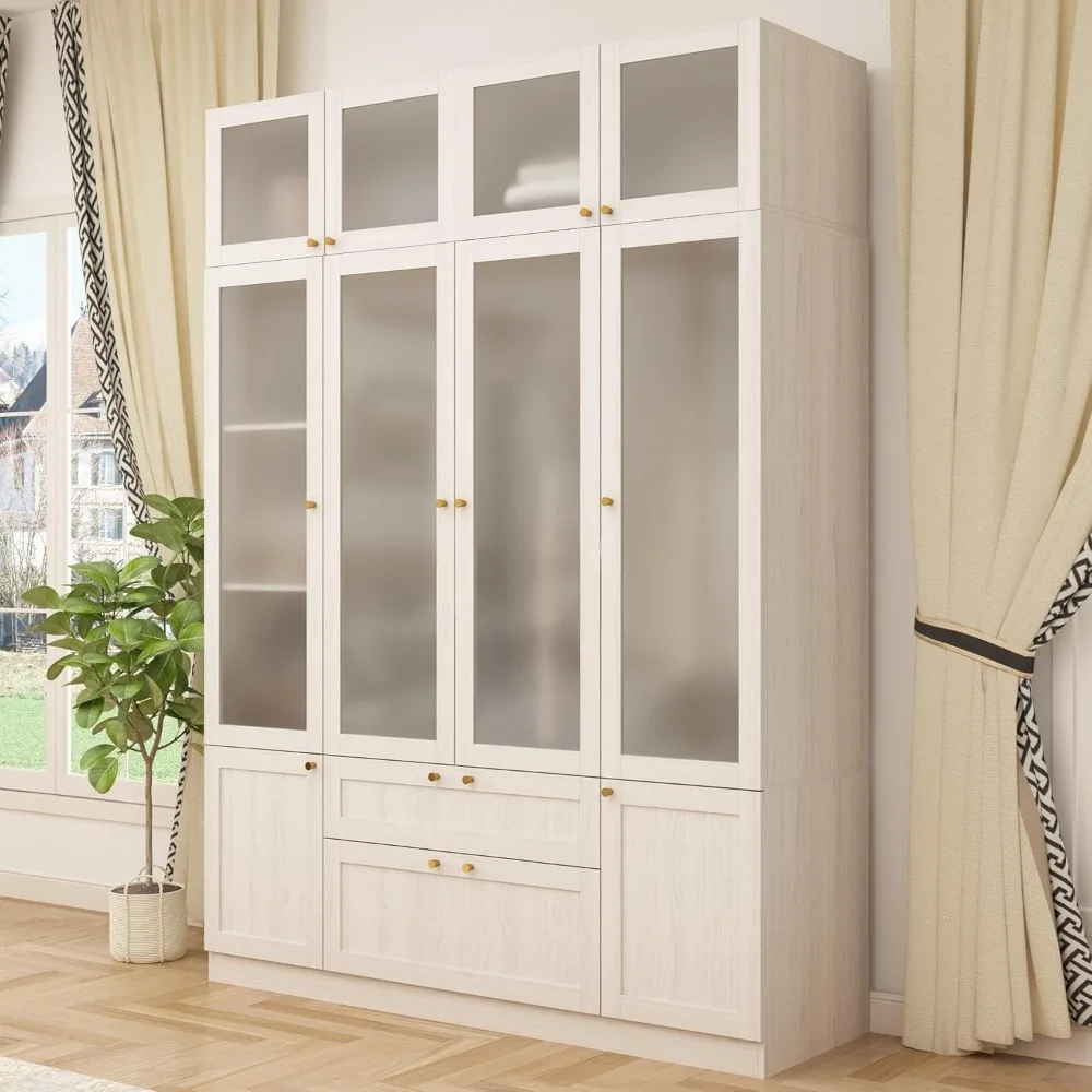 Large Wardrobe Cabinet, Wood Armoire Closet with Frosted Glass Doors, Bedroom Wardrobe with 2 Drawers, Hanging Rod, Customized
Large Wardrobe Cabinet, Wood Armoire Closet with Frosted Glass Doors, Bedroom Wardrobe with 2 Drawers, Hanging Rod, Customized