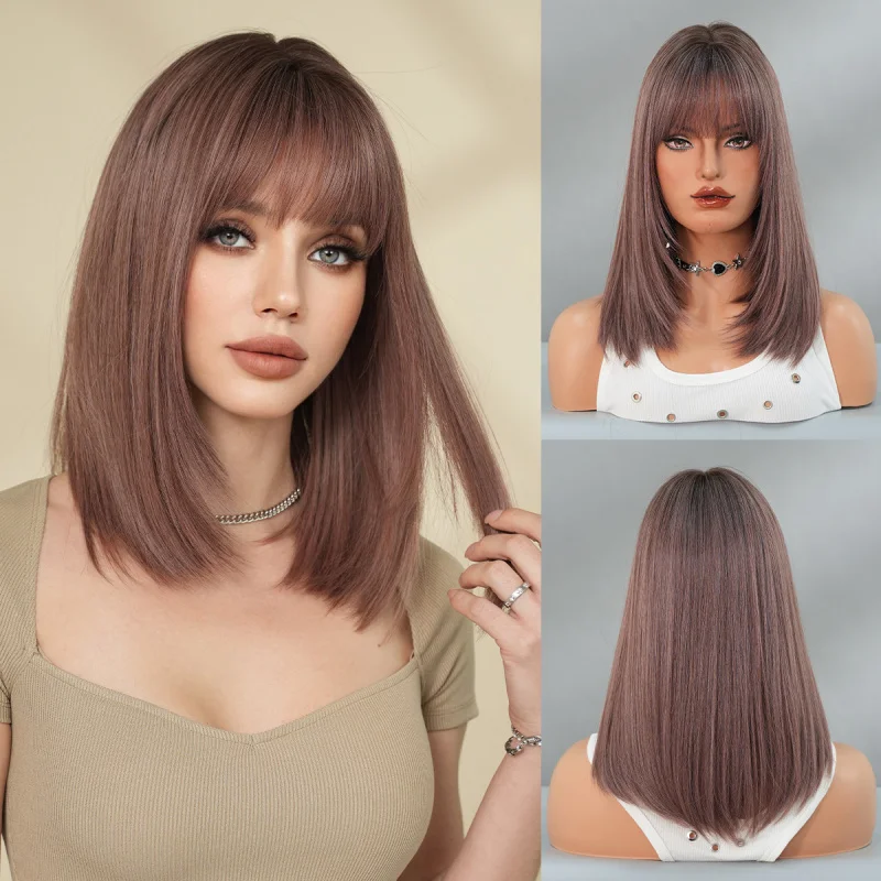 Grayish-purple wig for women, short straight hair, full headpiece with bangs, fashionable shoulder-length layered medium-long ha
Grayish-purple wig for women, short straight hair, full headpiece with bangs, fashionable shoulder-length layered medium-long ha