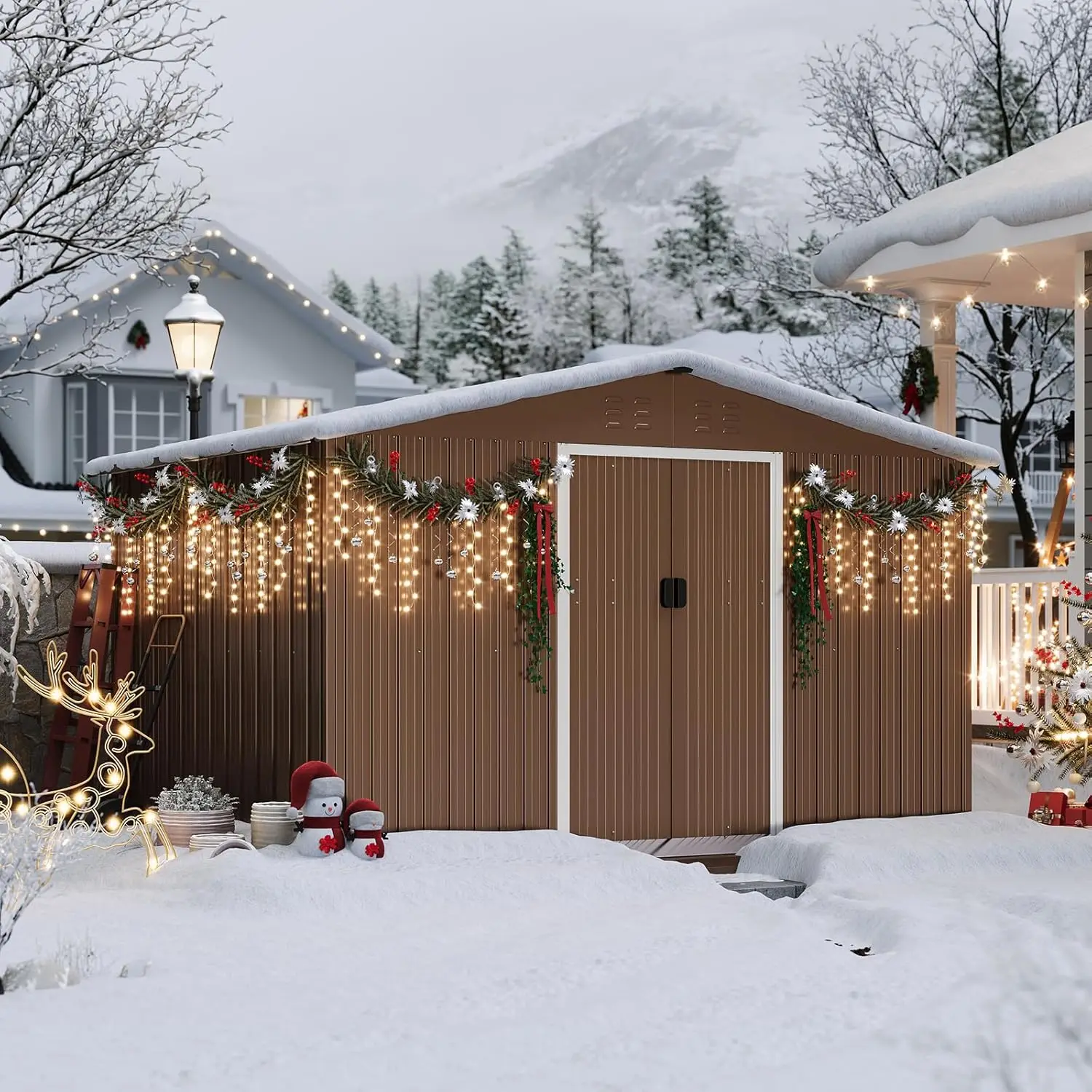 8x10 ft Metal Storage Shed, Galvanized Steel Weatherproof Outdoor Sheds with Pitched Roof, Lockable Doors & Gable Vents for Gard
8x10 ft Metal Storage Shed, Galvanized Steel Weatherproof Outdoor Sheds with Pitched Roof, Lockable Doors & Gable Vents for Gard