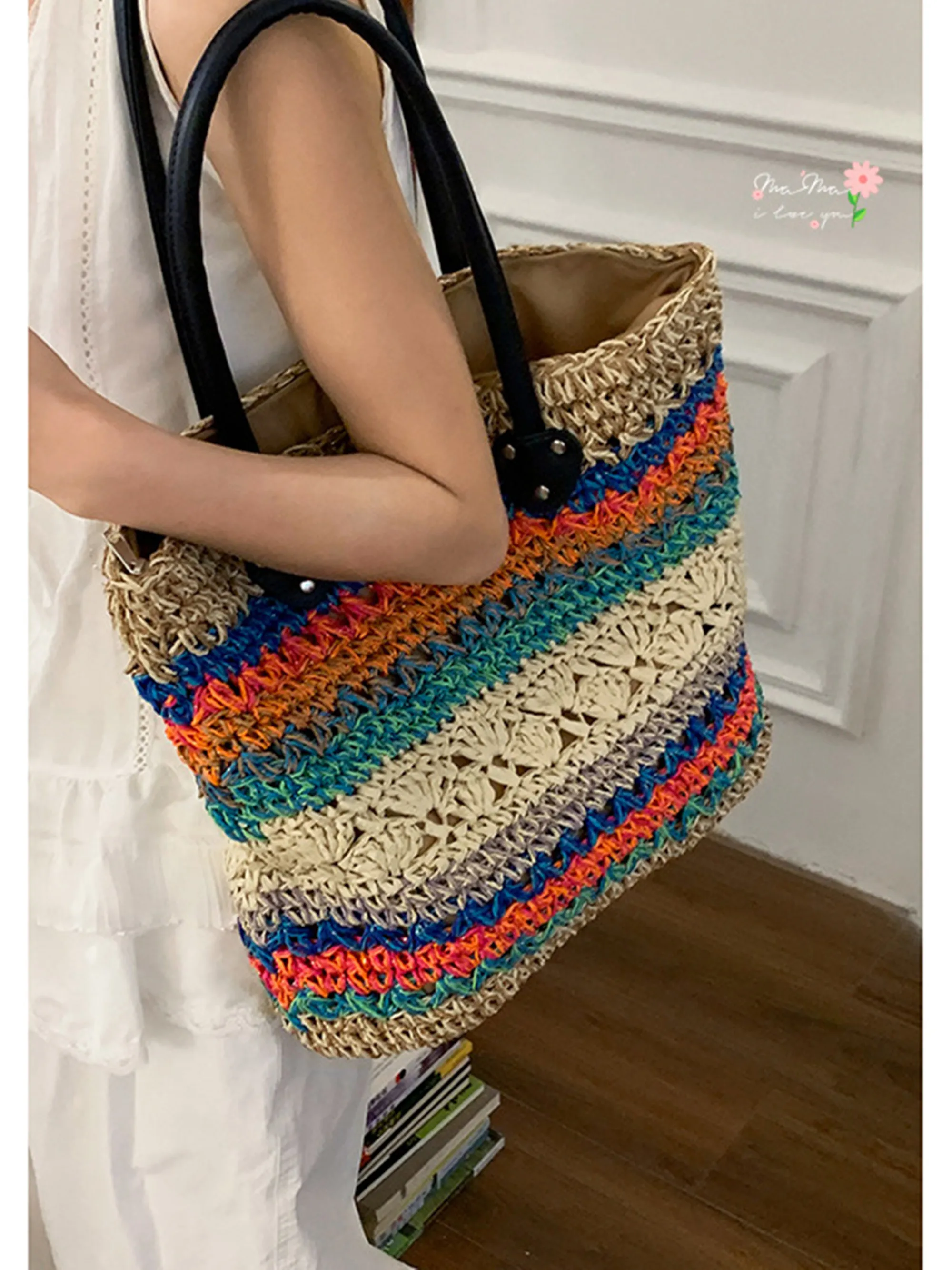 Summer Color Contrasting Handmade Woven Bag for Women 2025 New Fashion Ethnic Style Grass Woven Bag Large Capacity Tote Bag y2k
Summer Color Contrasting Handmade Woven Bag for Women 2025 New Fashion Ethnic Style Grass Woven Bag Large Capacity Tote Bag y2k