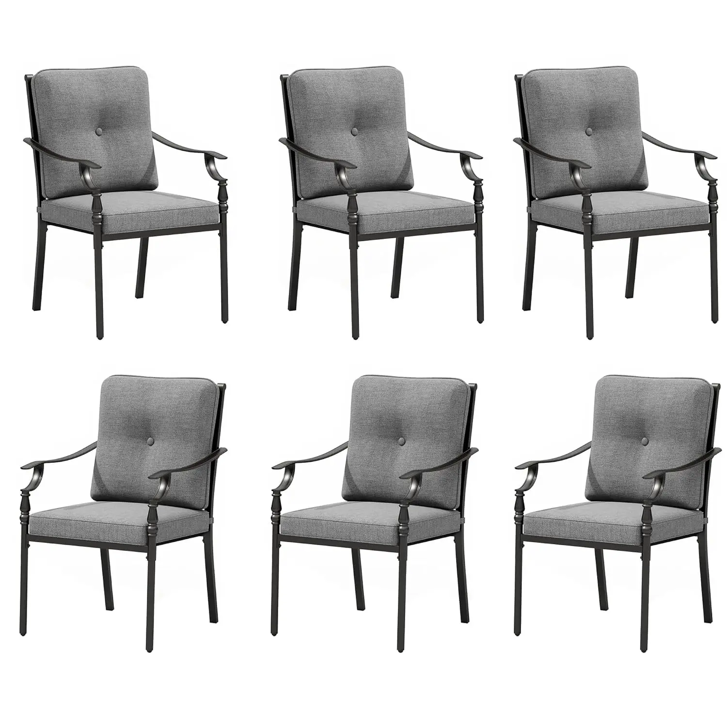 Outdoor Steel Dining Chairs Set of 6, Heavy-Duty Rustproof Black Wrought Iron Armchairs with Cushions, Large, Customized
Outdoor Steel Dining Chairs Set of 6, Heavy-Duty Rustproof Black Wrought Iron Armchairs with Cushions, Large, Customized