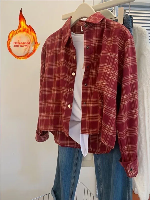 Retro Hong Kong Style Thickened Fleece Women's Plaid Shirt Autumn Winter New Fashion Outerwear Trendy Collar Button up
Retro Hong Kong Style Thickened Fleece Women's Plaid Shirt Autumn Winter New Fashion Outerwear Trendy Collar Button up
