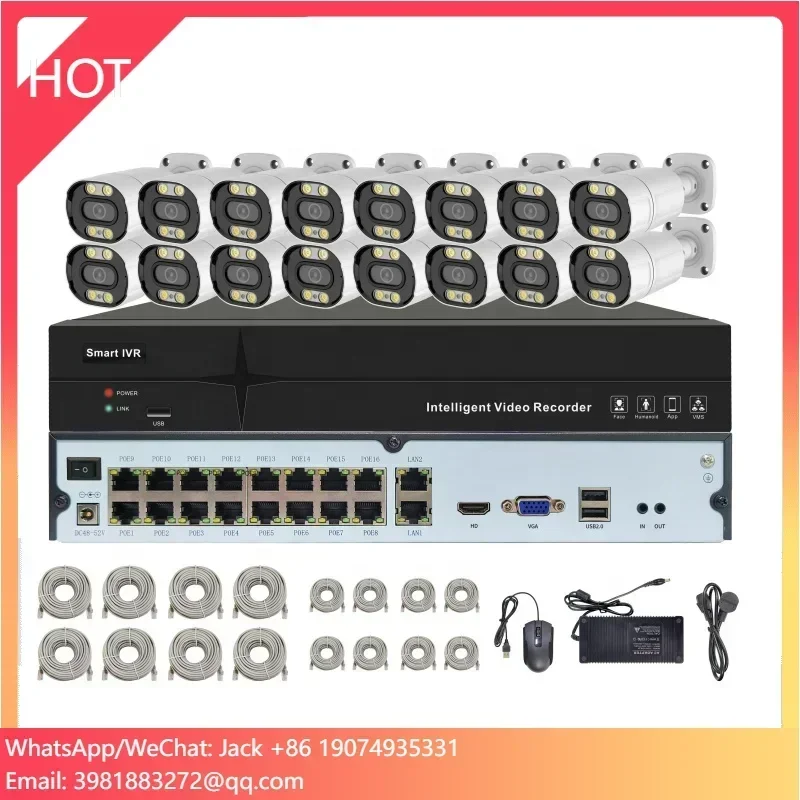 16 Channel 4K 8MP IP Cameras Set Two Way Audio Intelligent Bullet Network Camera CCTV System Waterproof AI POE NVR Kit