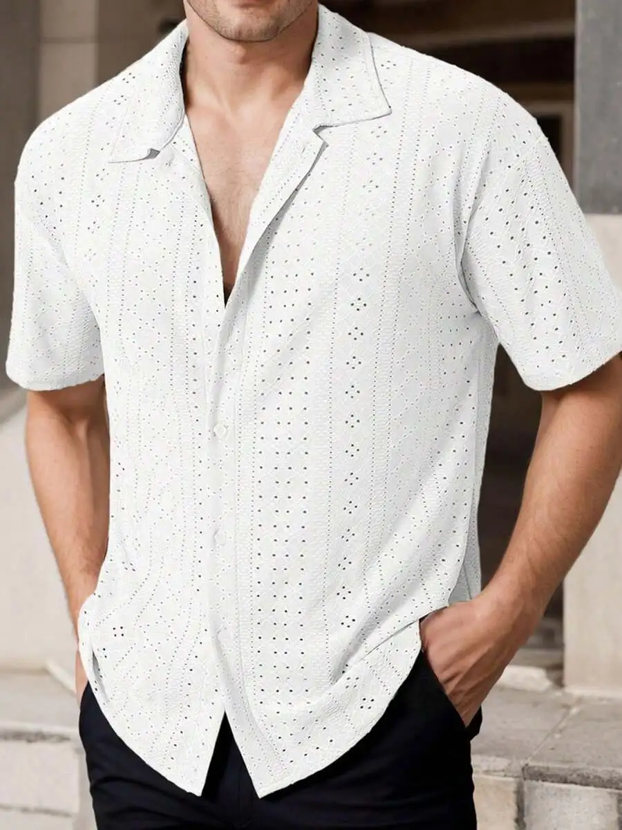 Mens Short Sleeve Button Down Shirt Hollow Out Casual Summer Beach Shirt
Mens Short Sleeve Button Down Shirt Hollow Out Casual Summer Beach Shirt