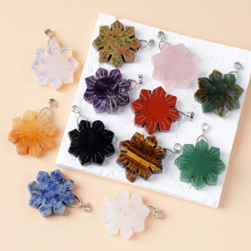 Natural Snowflake Flower Shape Stone Pendant Crystal Amethyst Quartz Agate Jade Opal Charms for Jewelry Making DIY Accessories 
Natural Snowflake Flower Shape Stone Pendant Crystal Amethyst Quartz Agate Jade Opal Charms for Jewelry Making DIY Accessories