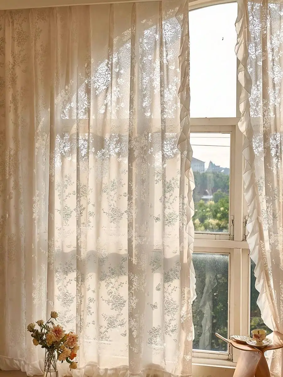 Romantic French Country Lace Sheer Curtains - Elegant Floral Branch Pattern With Chic Ruffled Trim For A Dreamy Boho Home Decor
Romantic French Country Lace Sheer Curtains - Elegant Floral Branch Pattern With Chic Ruffled Trim For A Dreamy Boho Home Decor
