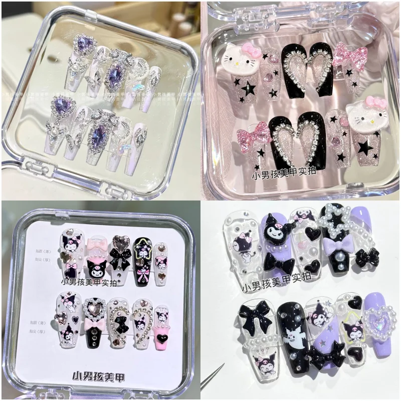Sanrios аниме мультфильм Kuromi HelloKittys девушка Маникюр женщины DIY накладные ногти съемные накладные ногти ручной работы
Sanrios аниме мультфильм Kuromi HelloKittys девушка Маникюр женщины DIY накладные ногти съемные накладные ногти ручной работы