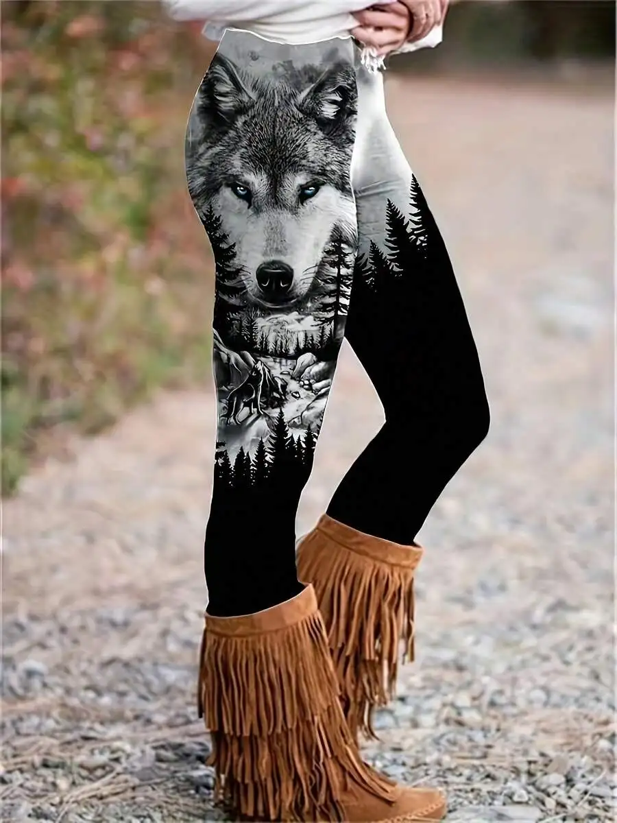 Womens Wolf And Forest Print Full Length Elastic Waist Stretch Leggings
Womens Wolf And Forest Print Full Length Elastic Waist Stretch Leggings