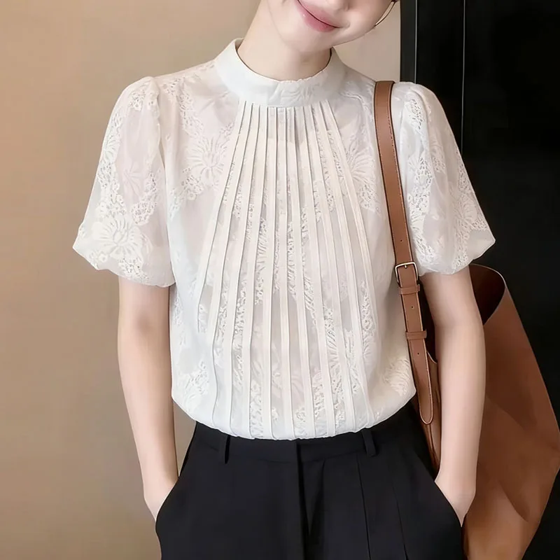 Women Blouse Shirt Short Sleeve Blusas Para Mujer New Summer Stand Collar Jacquard Blouse Shirt Women Tops Blouses Shirts Q4249
Women Blouse Shirt Short Sleeve Blusas Para Mujer New Summer Stand Collar Jacquard Blouse Shirt Women Tops Blouses Shirts Q4249