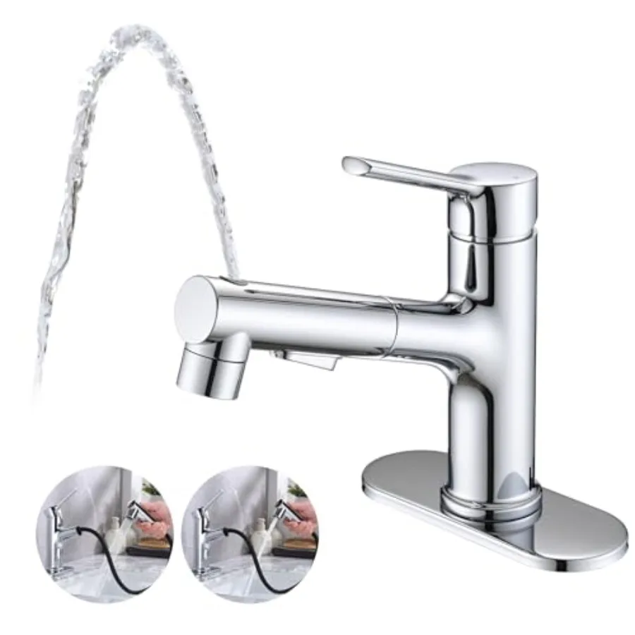 Bathroom Sink Faucet with Pull Out Sprayer Single Handle Modern Bathroom Basin Faucet with Pop-up Sink Drain Stopper and Deck P
Bathroom Sink Faucet with Pull Out Sprayer Single Handle Modern Bathroom Basin Faucet with Pop-up Sink Drain Stopper and Deck P