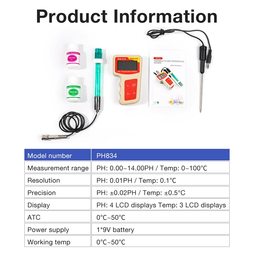 PH-113 Portable pH/Temperature Detector 0.01 High Accuracy Water Quality Tester Aquarium Pool Water Analyzer with Sensor
PH-113 Portable pH/Temperature Detector 0.01 High Accuracy Water Quality Tester Aquarium Pool Water Analyzer with Sensor