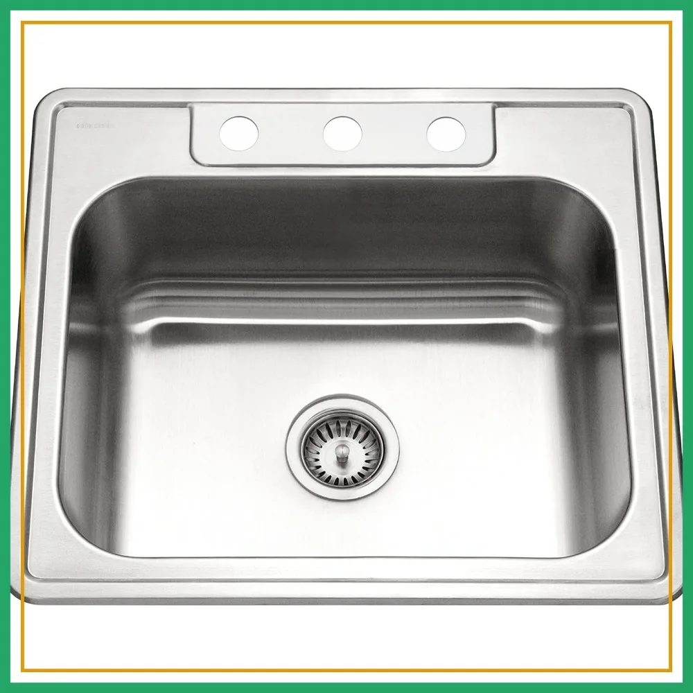 25" Topmount Drop-In Single Bowl Kitchen Sink, 16 Gauge Stainless Steel, 3-Hole, Workstation & RV Sink
25" Topmount Drop-In Single Bowl Kitchen Sink, 16 Gauge Stainless Steel, 3-Hole, Workstation & RV Sink
