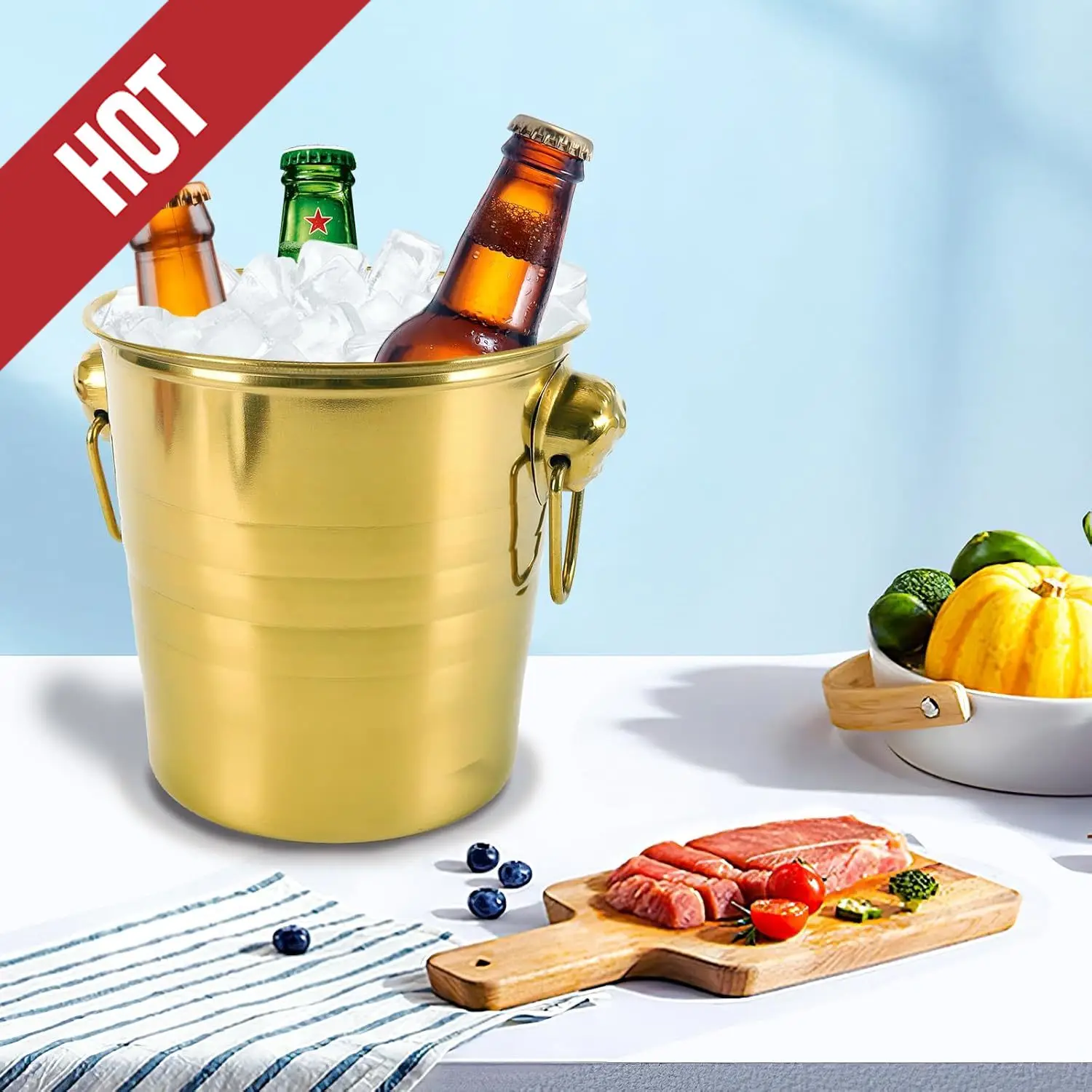 4 Pcs Stainless Steel Champagne Bucket, 3 Qt Double Wall Ice Bucket With Handles, Metal Wine Chiller For Champagne, Beer, (Gold)
4 Pcs Stainless Steel Champagne Bucket, 3 Qt Double Wall Ice Bucket With Handles, Metal Wine Chiller For Champagne, Beer, (Gold)