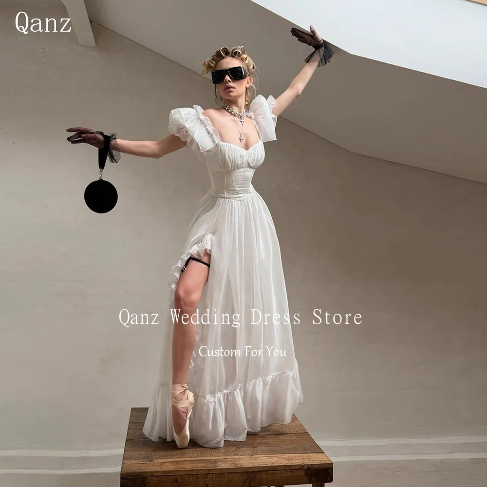 Qanz Princess High Slit Wedding Dresses Long A Line Oragnza Ivory Robe De Mariage Short Puff Sleeves Bridal Gowns Customized
Qanz Princess High Slit Wedding Dresses Long A Line Oragnza Ivory Robe De Mariage Short Puff Sleeves Bridal Gowns Customized