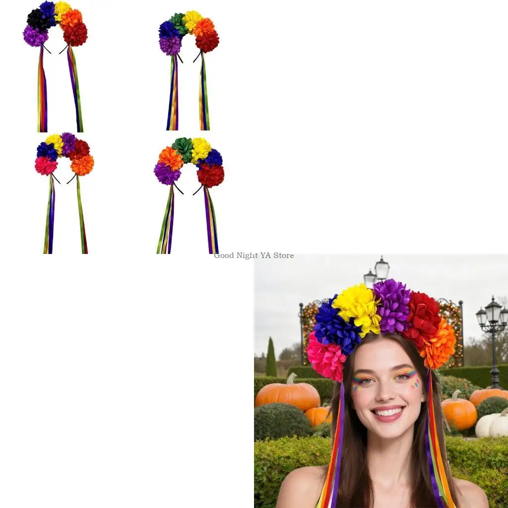 Повязка для волос с цветочным принтом, обруч для волос с радужной розой, декоративные кисточки на Хэллоуин, костюм для ролевых 
Повязка для волос с цветочным принтом, обруч для волос с радужной розой, декоративные кисточки на Хэллоуин, костюм для ролевых