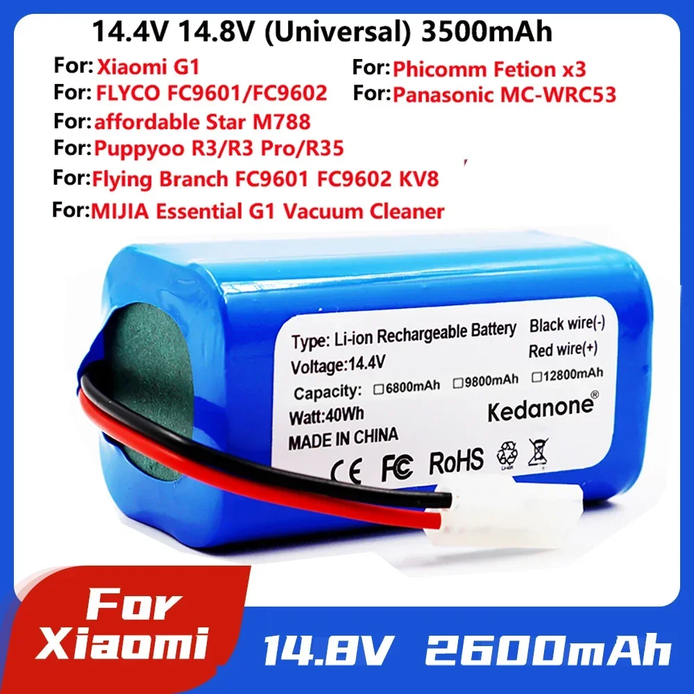 New 14.4v/14.8v 2600mAh 18650 Li-ion Battery for Xiaomi G1 Vacuum-Mop Essential MJSTG1 Robot Vacuum Cleaner Batteries
New 14.4v/14.8v 2600mAh 18650 Li-ion Battery for Xiaomi G1 Vacuum-Mop Essential MJSTG1 Robot Vacuum Cleaner Batteries