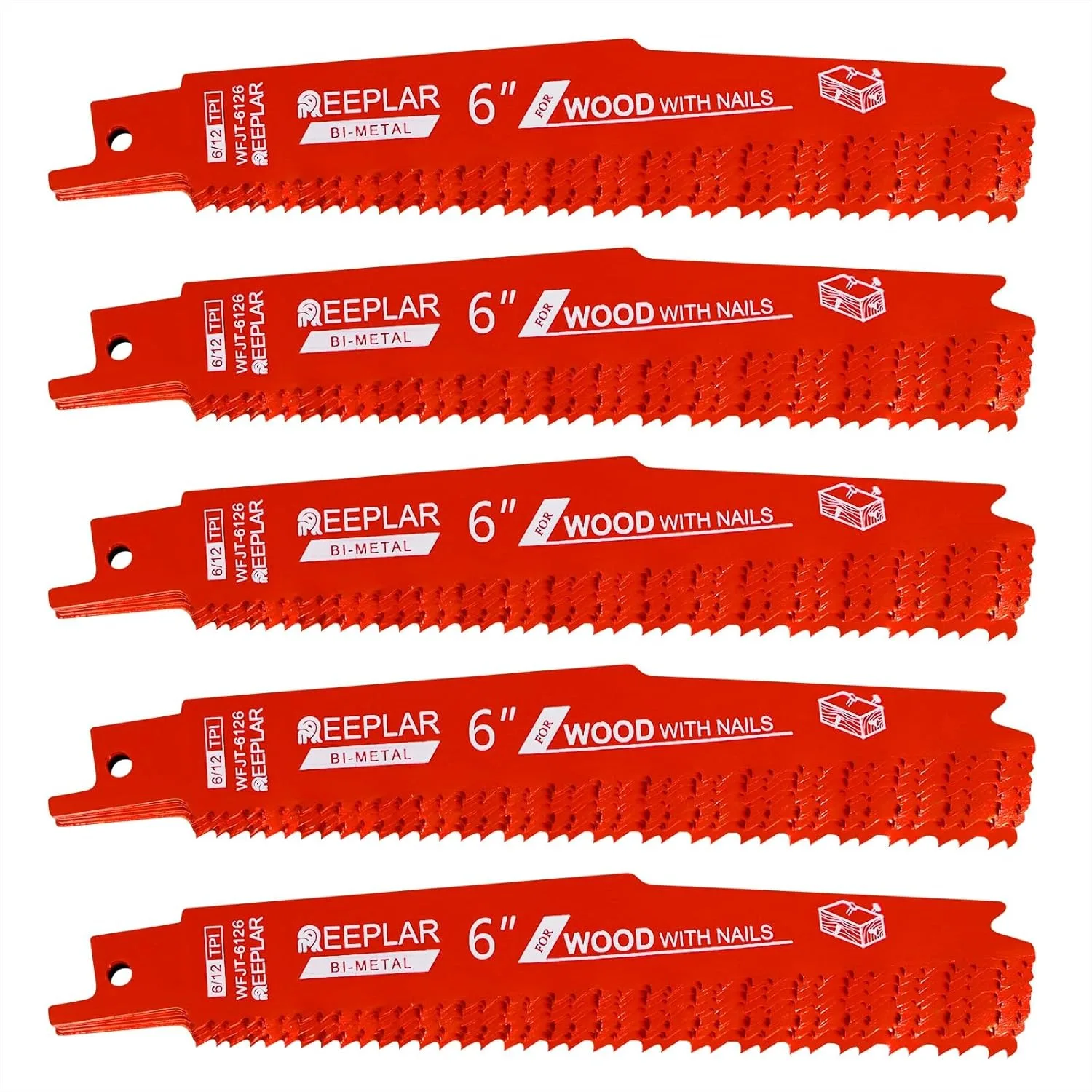 50 Pack 6 Inch 6/12 TPI Bi-Metal Reciprocating Saw Blades for Nail-Embedded Wood, Cutting Studs & PVC
50 Pack 6 Inch 6/12 TPI Bi-Metal Reciprocating Saw Blades for Nail-Embedded Wood, Cutting Studs & PVC