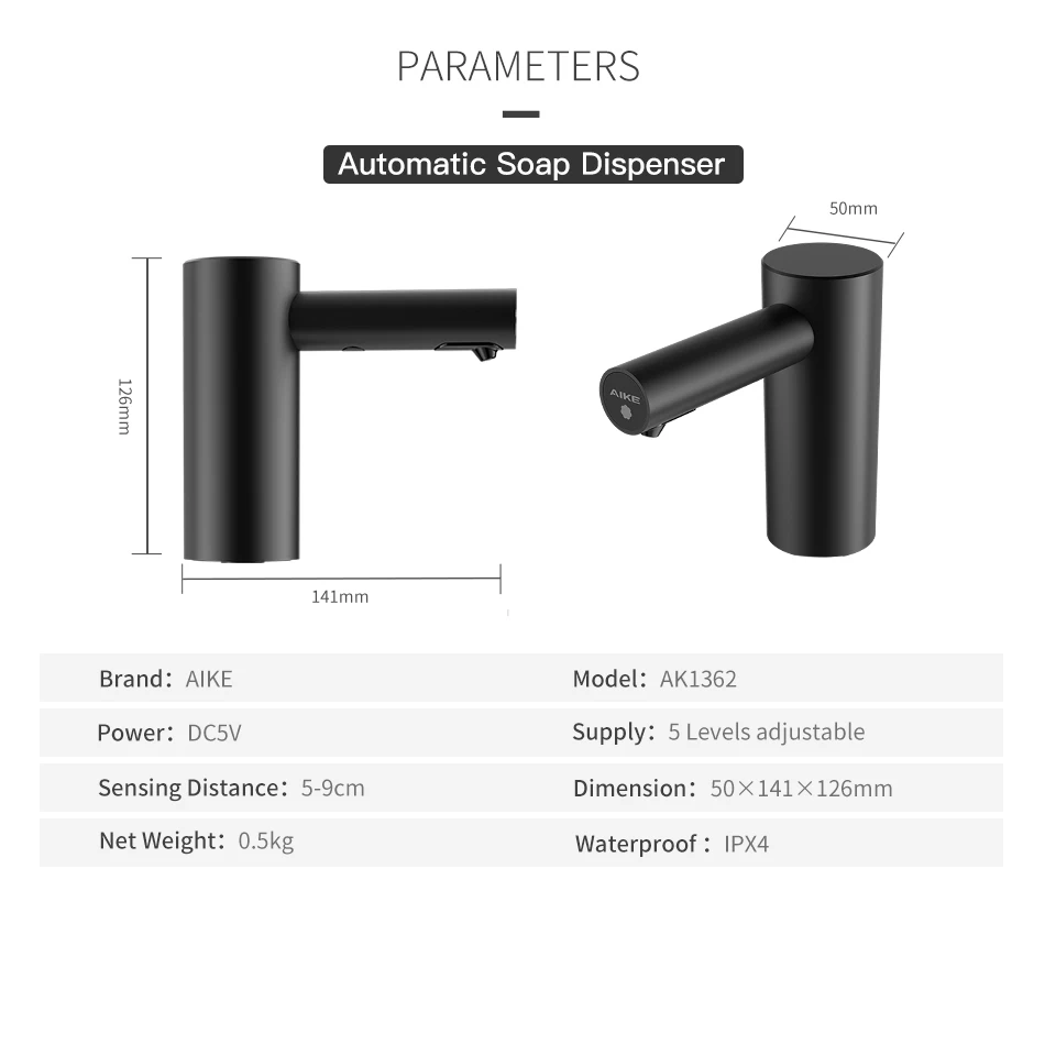 Automatic Stainless Steel Classic Modern Sense Faucets Single Hole Soap Dispenser Tap for Commercial Bathroom AK1362
Automatic Stainless Steel Classic Modern Sense Faucets Single Hole Soap Dispenser Tap for Commercial Bathroom AK1362