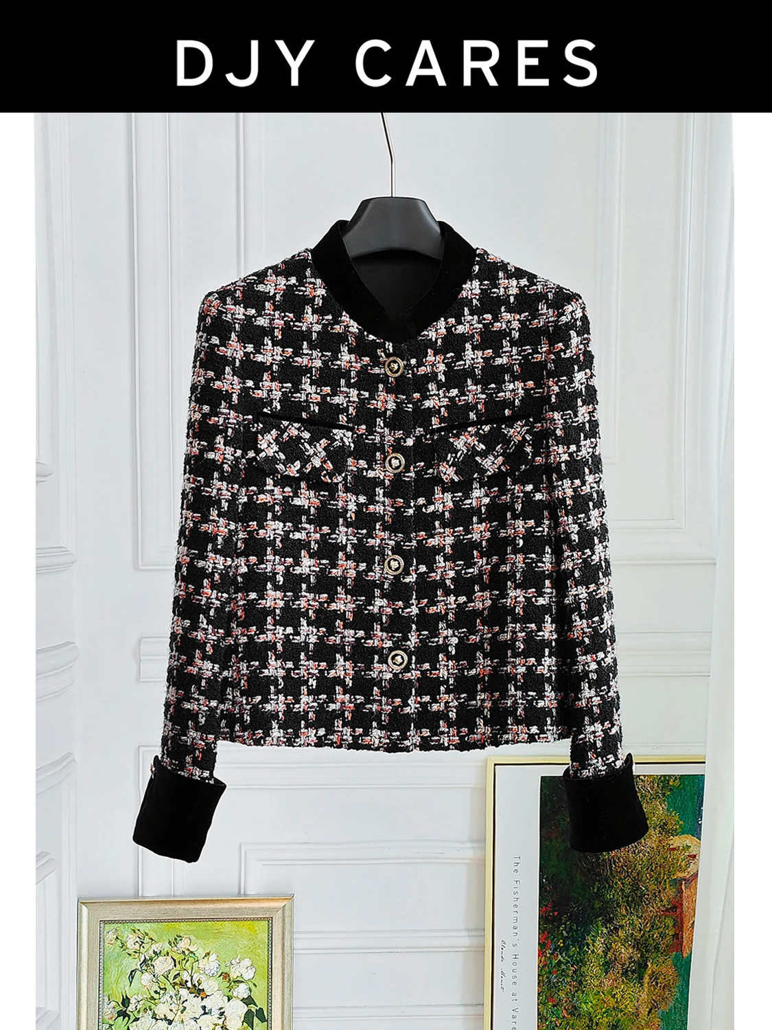 New Coarse woolen velvet patchwork jacket round neck socialite top big size
New Coarse woolen velvet patchwork jacket round neck socialite top big size