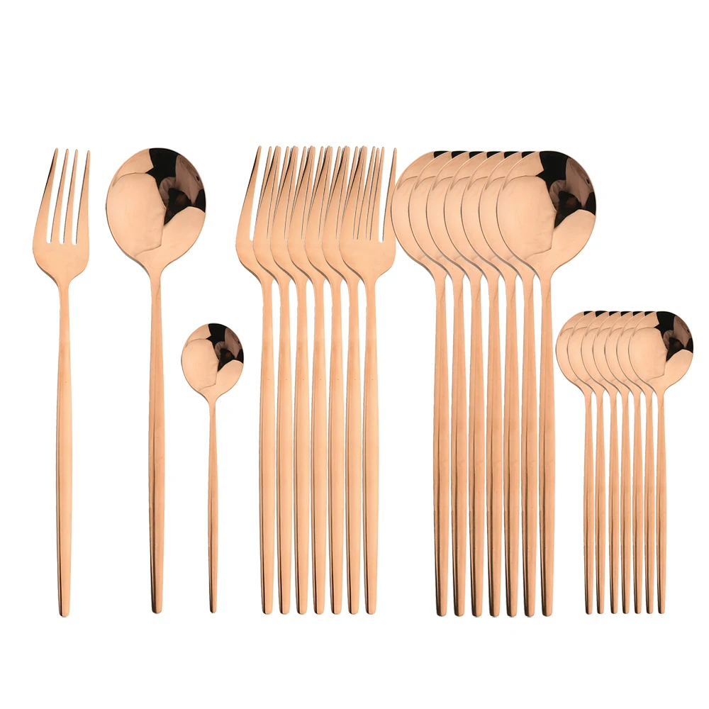 24Pcs Rose Gold Tableware Set Dinner Spoons Forks Set For 8 User Stainless Steel Cutlery Dinnerware Kitchen Teaspoon Flatware
24Pcs Rose Gold Tableware Set Dinner Spoons Forks Set For 8 User Stainless Steel Cutlery Dinnerware Kitchen Teaspoon Flatware