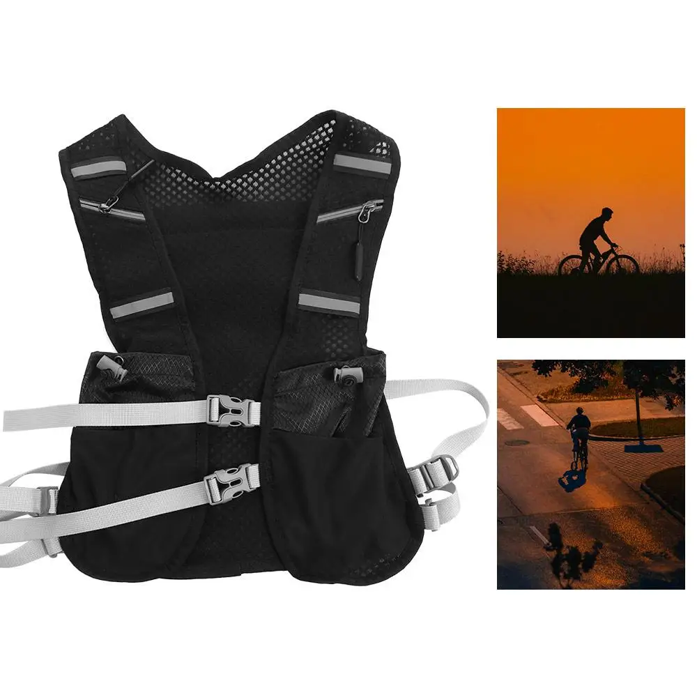 Multi-pockets Hydration Running Vest Lightweight Reflective Design Cycling Backpack Unisex Phone Storage Hiking Chest Pack