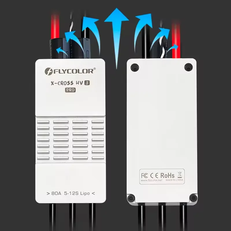 Flycolor X-CROSS HV3 PRO 80A ESC (Peak 200A), 5-12S BLHeli-32 64MHz ARM 32-Bit Speed Controller for RC FPV Racing Drone
Flycolor X-CROSS HV3 PRO 80A ESC (Peak 200A), 5-12S BLHeli-32 64MHz ARM 32-Bit Speed Controller for RC FPV Racing Drone