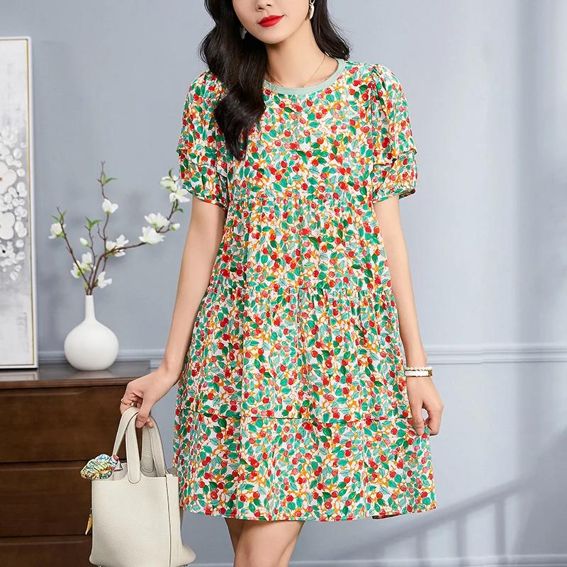 2024 Summer Women's Casual Dresses O-neck Short Sleeve Elegant Woman Print Fashion Dress A-line Female 100% Real Silk Dress
2024 Summer Women's Casual Dresses O-neck Short Sleeve Elegant Woman Print Fashion Dress A-line Female 100% Real Silk Dress