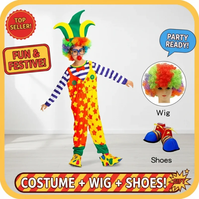 ✠CAINIAO✠CAINIAO Kids Clown Cosplay Costume Set with Shoes Wig for Girl Party Funny Outfit✠✠✠T@✠
✠CAINIAO✠CAINIAO Kids Clown Cosplay Costume Set with Shoes Wig for Girl Party Funny Outfit✠✠✠T@✠