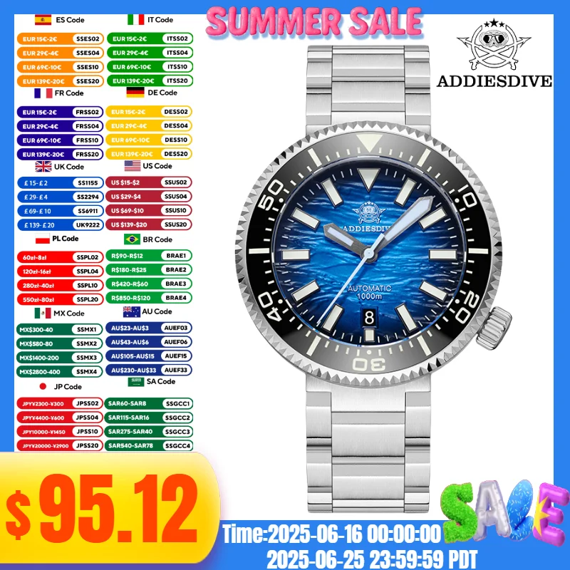 ADDIESDIVE Top Watch For Men's reloj hombre 100Bar Waterproof BGW9 super luminous Sapphire Crystal Automatic Mechanical Watches
ADDIESDIVE Top Watch For Men's reloj hombre 100Bar Waterproof BGW9 super luminous Sapphire Crystal Automatic Mechanical Watches