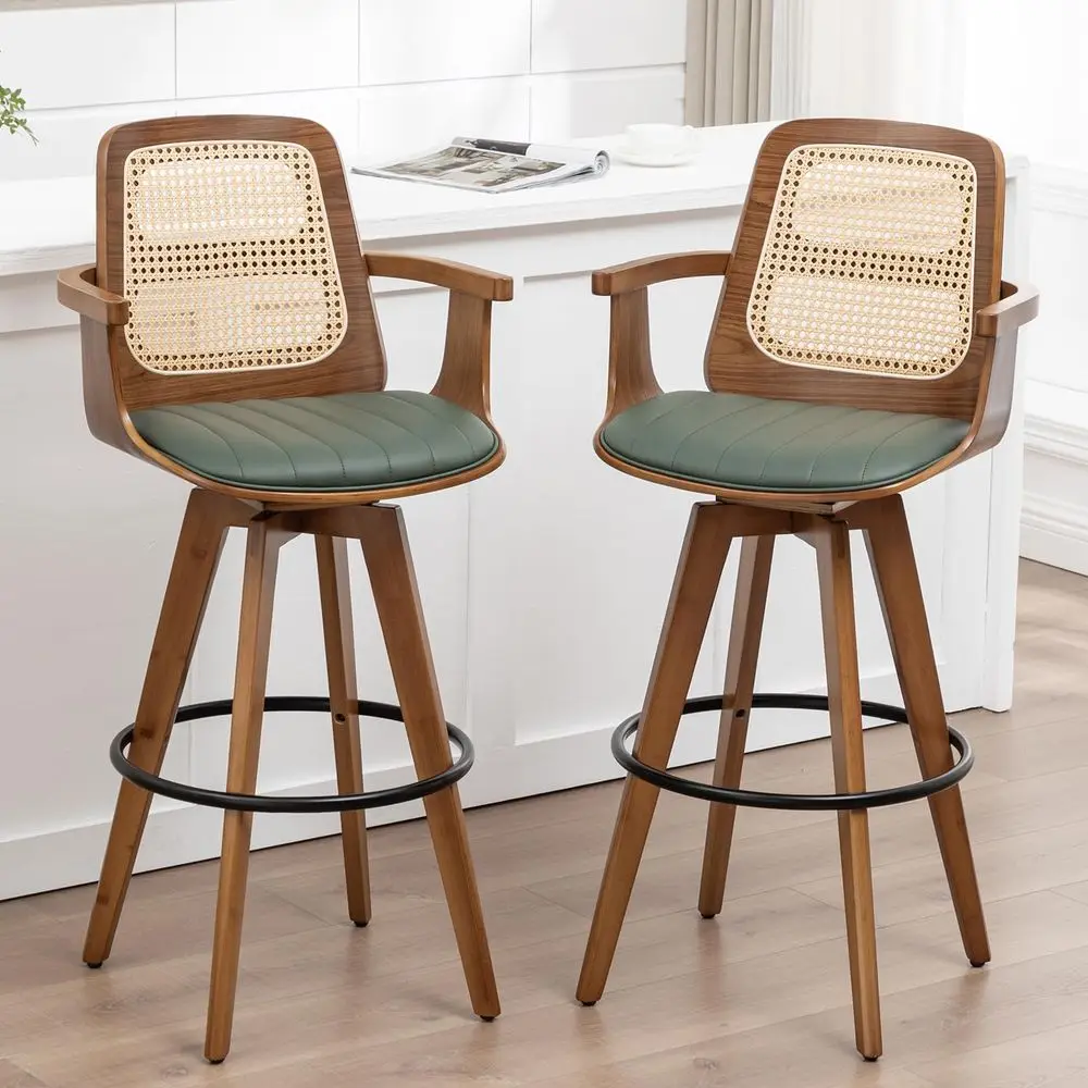 Counter Height Stools Set of 2, 26.3 Seat Height 360 Swivel Stools with Ergonomic Rattan Back, Faux Leather Seat, Bamboo Legs w
Counter Height Stools Set of 2, 26.3 Seat Height 360 Swivel Stools with Ergonomic Rattan Back, Faux Leather Seat, Bamboo Legs w
