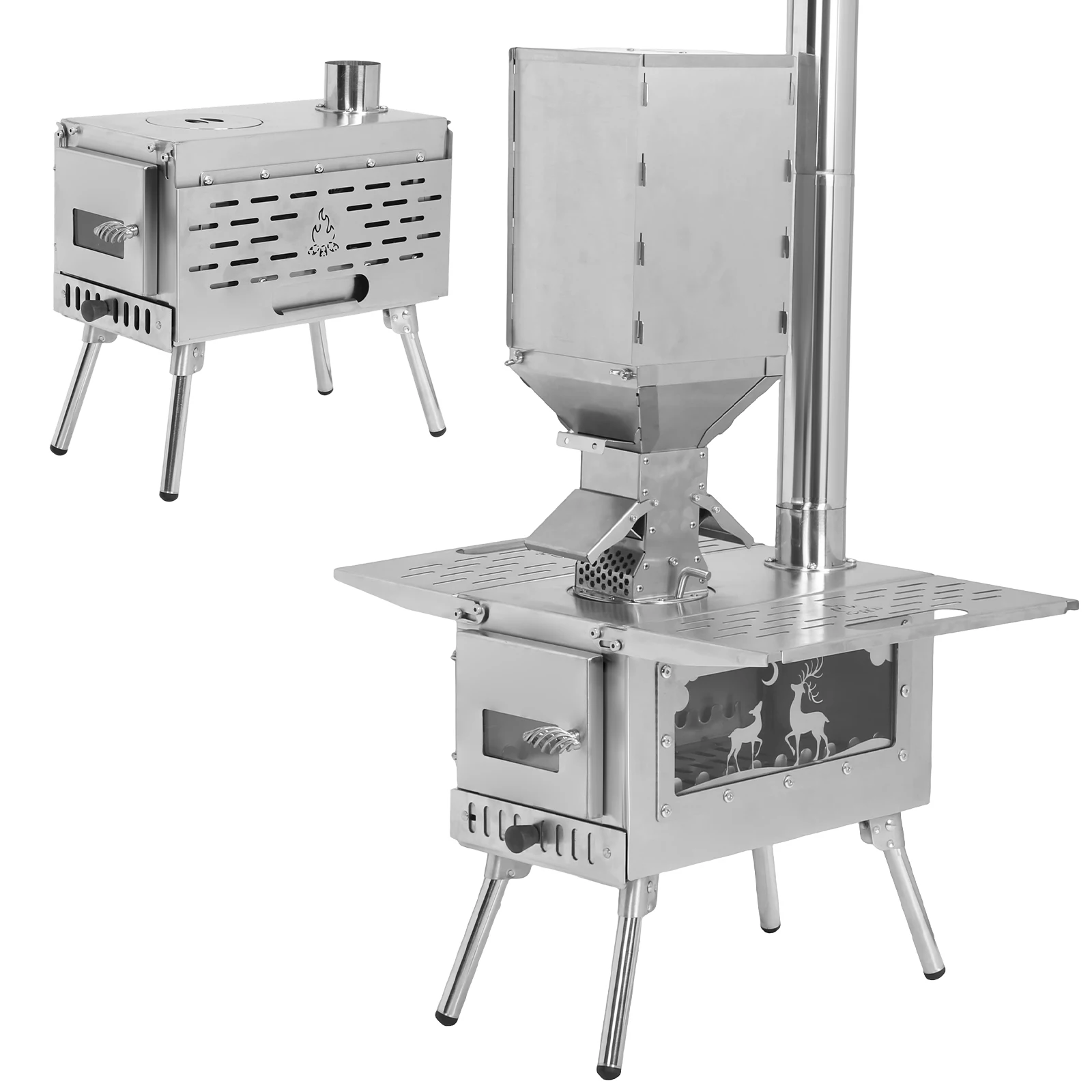 Походная печь из нержавеющей стали с дымоходом для приготовления пищи и обогрева на открытом воздухе
Походная печь из нержавеющей стали с дымоходом для приготовления пищи и обогрева на открытом воздухе