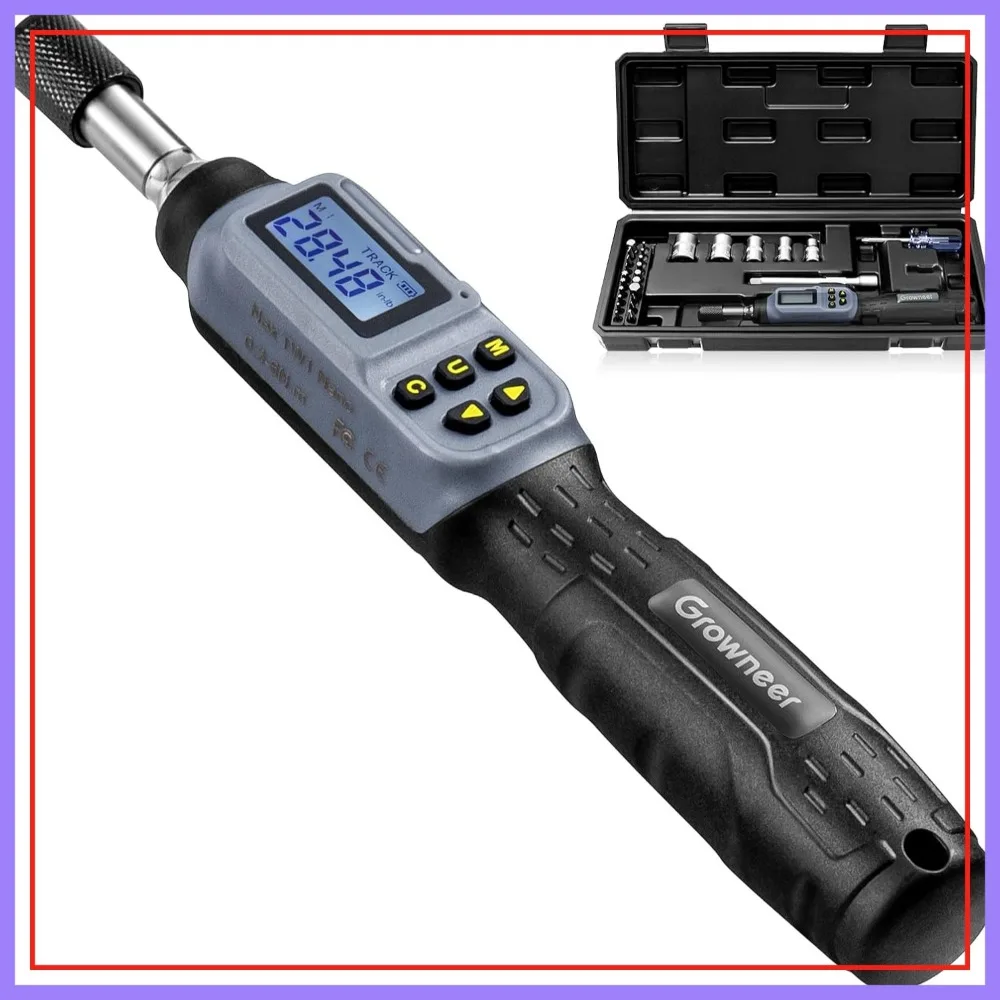 Digital Torque Screwdriver 2.66-53.1 In-lb/0.3-6 Nm, 1/4'' Drive with Buzzer & LED, 27 in 1 Set
Digital Torque Screwdriver 2.66-53.1 In-lb/0.3-6 Nm, 1/4'' Drive with Buzzer & LED, 27 in 1 Set