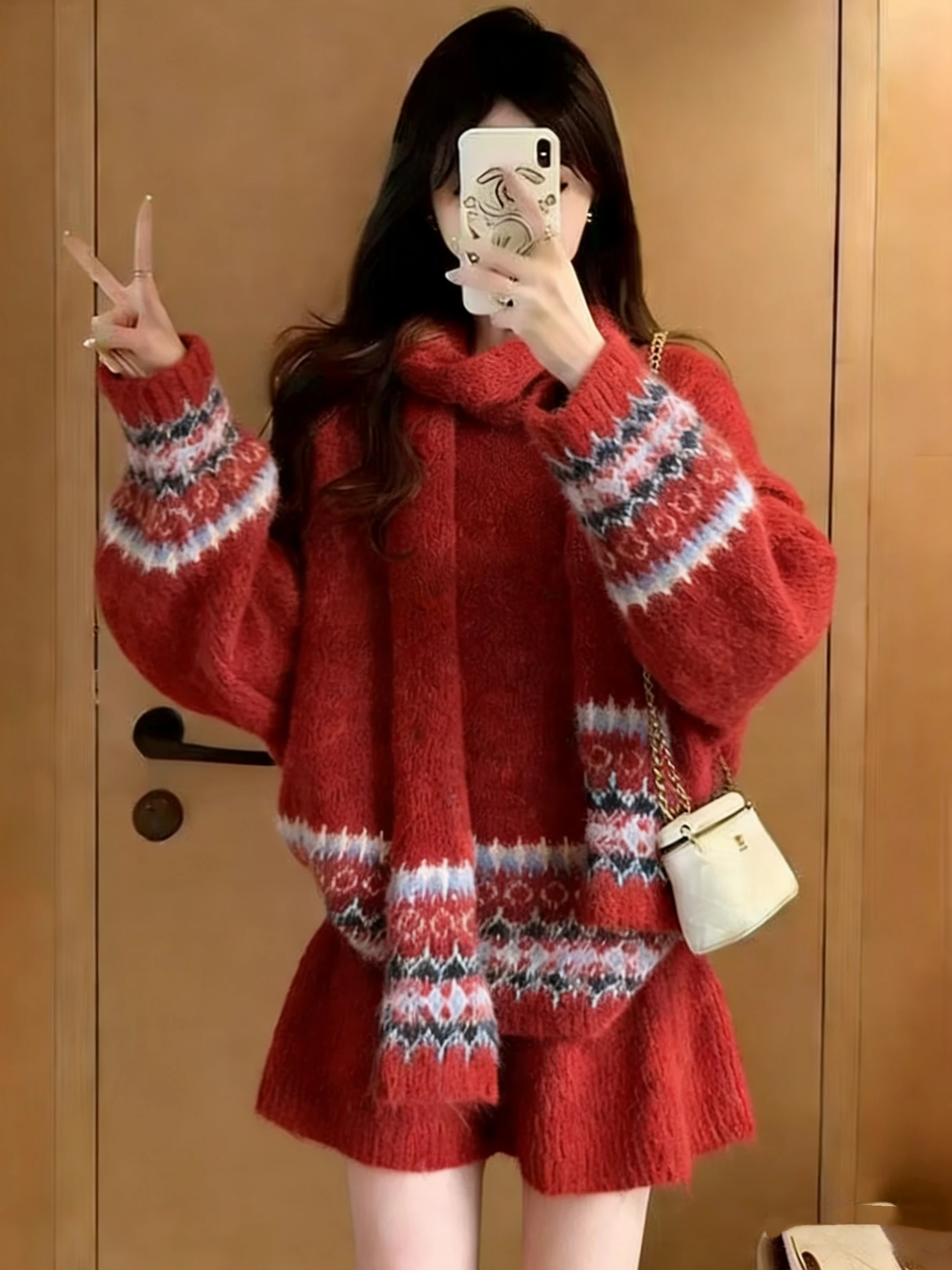 Red Scarf Knitted Sweater Set Women's Winter Fair Isle Motif New Year High Waist Skirt Two Piece Ensemble Warm Thiened Long...
Red Scarf Knitted Sweater Set Women's Winter Fair Isle Motif New Year High Waist Skirt Two Piece Ensemble Warm Thiened Long...