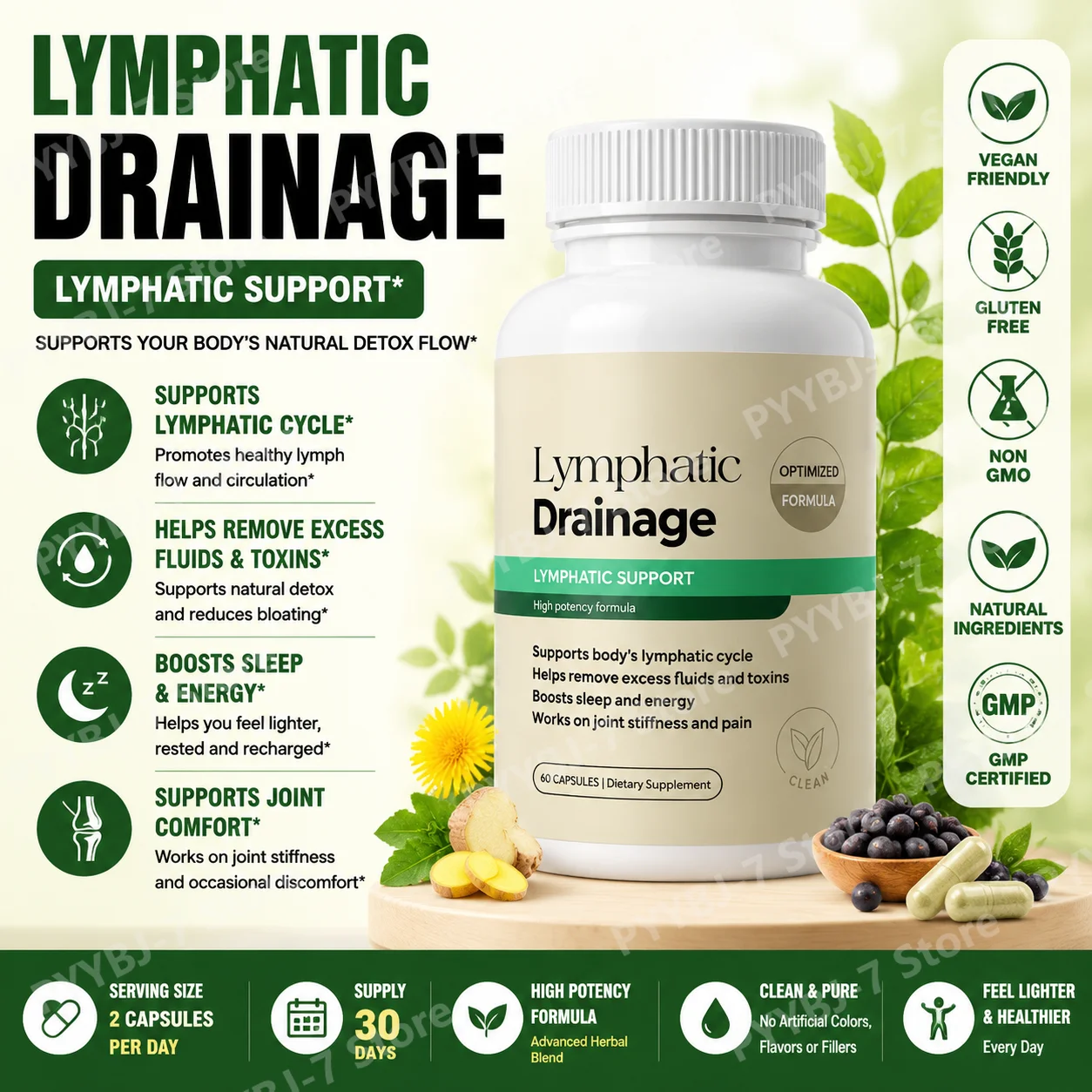 Lymphatic Drainage Support Capsules, Cleavers Red Clover Stillingia Prickly Ash Blend Vegan Capsules, 60 Count
Lymphatic Drainage Support Capsules, Cleavers Red Clover Stillingia Prickly Ash Blend Vegan Capsules, 60 Count