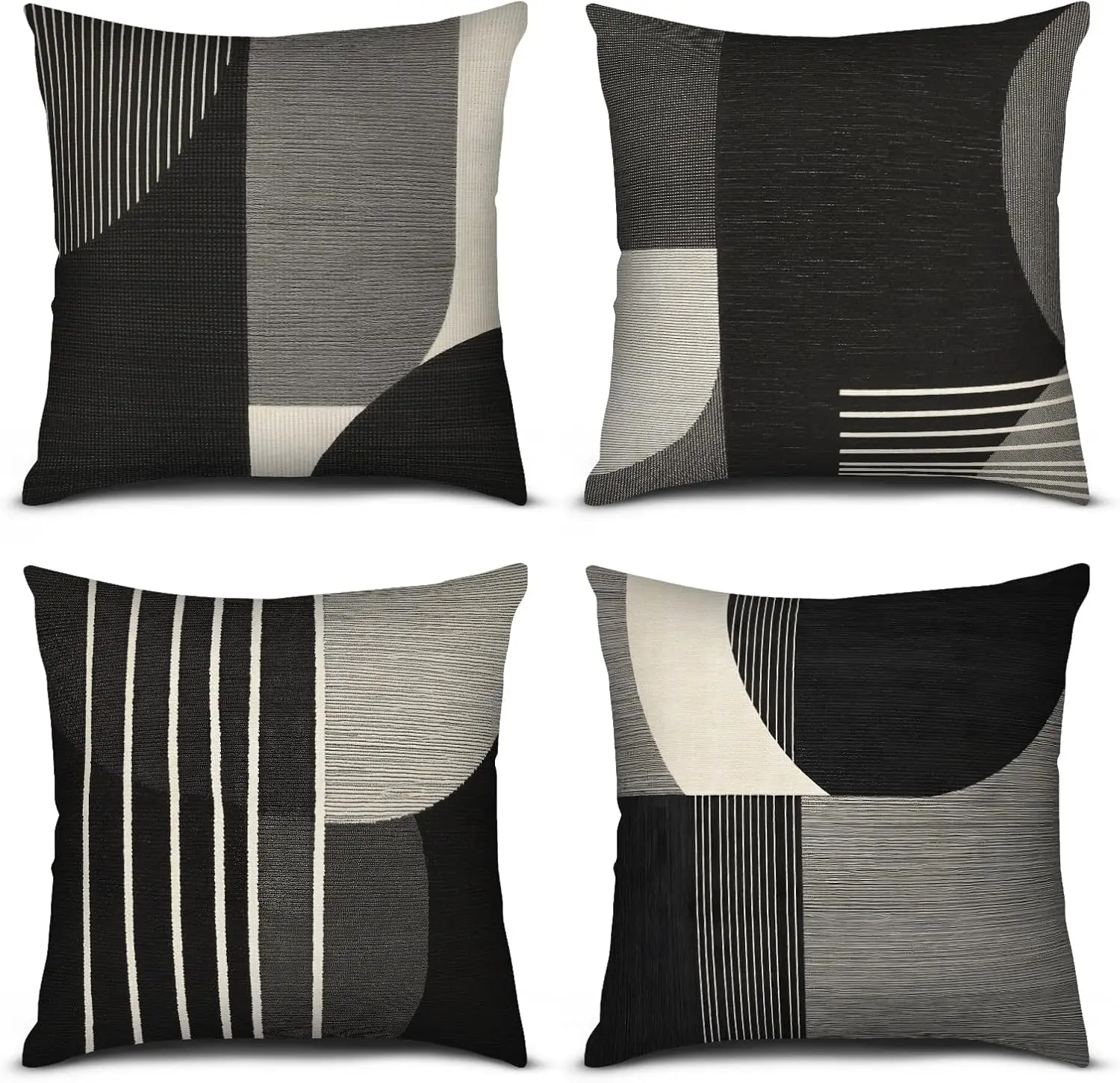 4Pcs Contemporary Geometric Throw Pillow Covers Black Grey Beige Semi-Circle Stripe Cushion Cases for Living Room Bedroom Sofa
4Pcs Contemporary Geometric Throw Pillow Covers Black Grey Beige Semi-Circle Stripe Cushion Cases for Living Room Bedroom Sofa