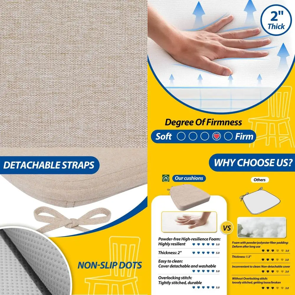 2 Thick D-Shaped Chair Cushions, Removable Washable Covers, Set of 4, Beige
2 Thick D-Shaped Chair Cushions, Removable Washable Covers, Set of 4, Beige