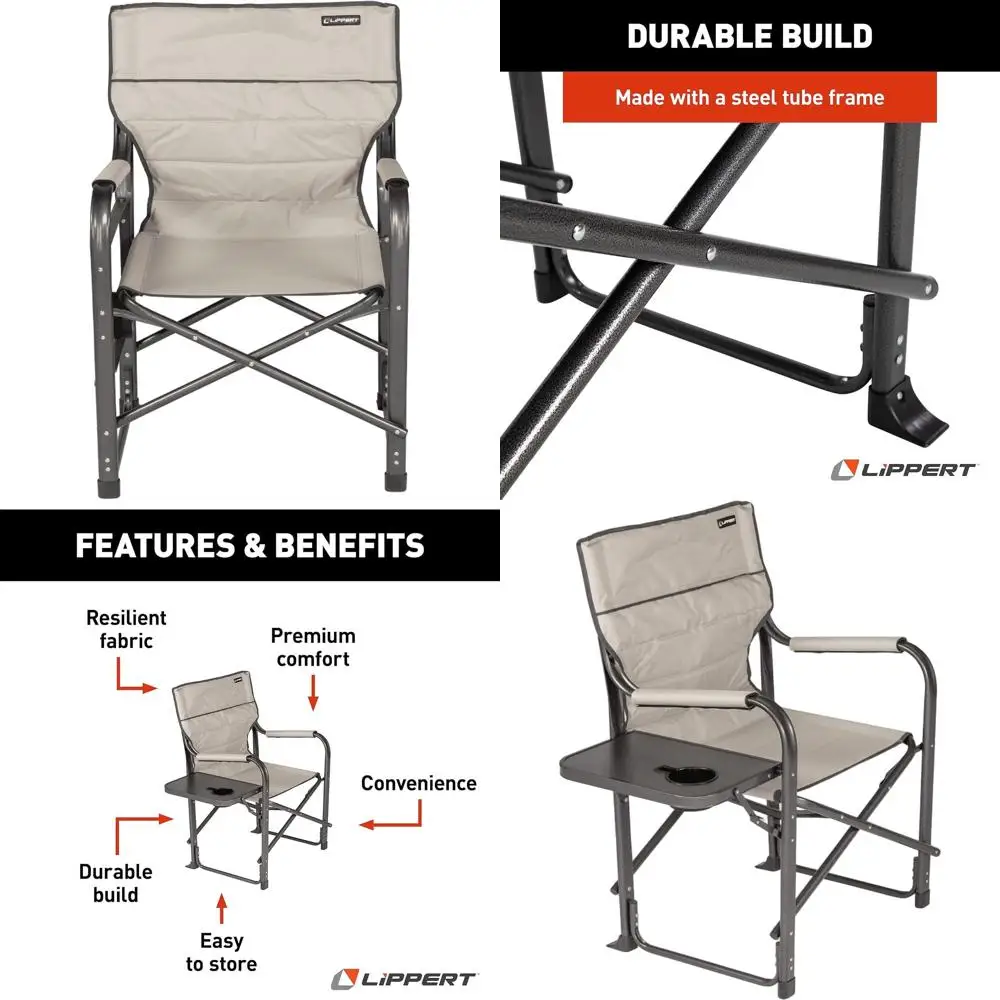 Portable Folding Director Chair with Side Table, Steel Frame, 600D Polyester, UV & Water Resistant, Supports 400 lbs, Sand - 202
Portable Folding Director Chair with Side Table, Steel Frame, 600D Polyester, UV & Water Resistant, Supports 400 lbs, Sand - 202