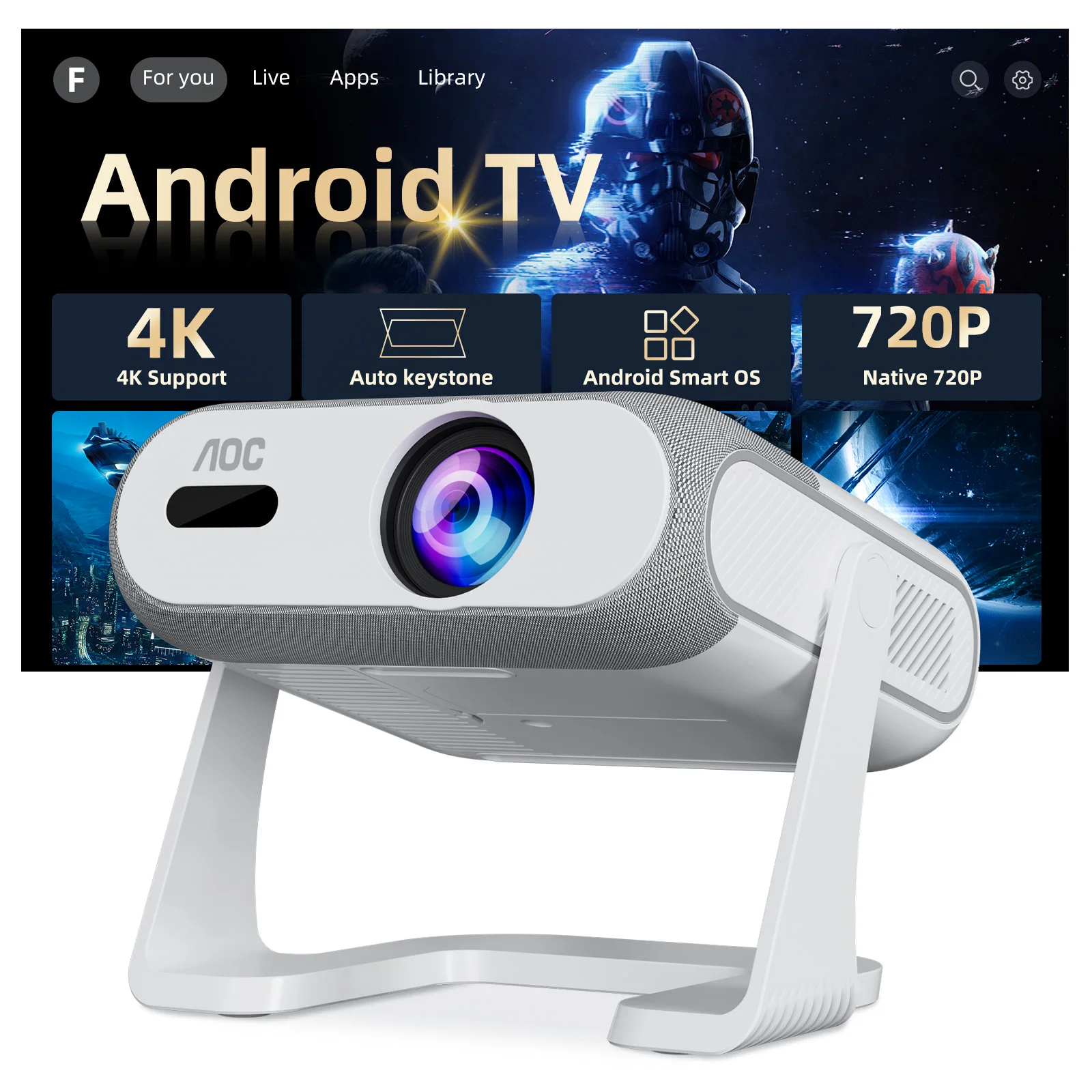AOC 300ANSI HA116 Projector Native 4K Android 14 Dual WiFi BT5.X Auto Focus&Keystone 360° Portable Home Outdoor Cinema Movie
AOC 300ANSI HA116 Projector Native 4K Android 14 Dual WiFi BT5.X Auto Focus&Keystone 360° Portable Home Outdoor Cinema Movie