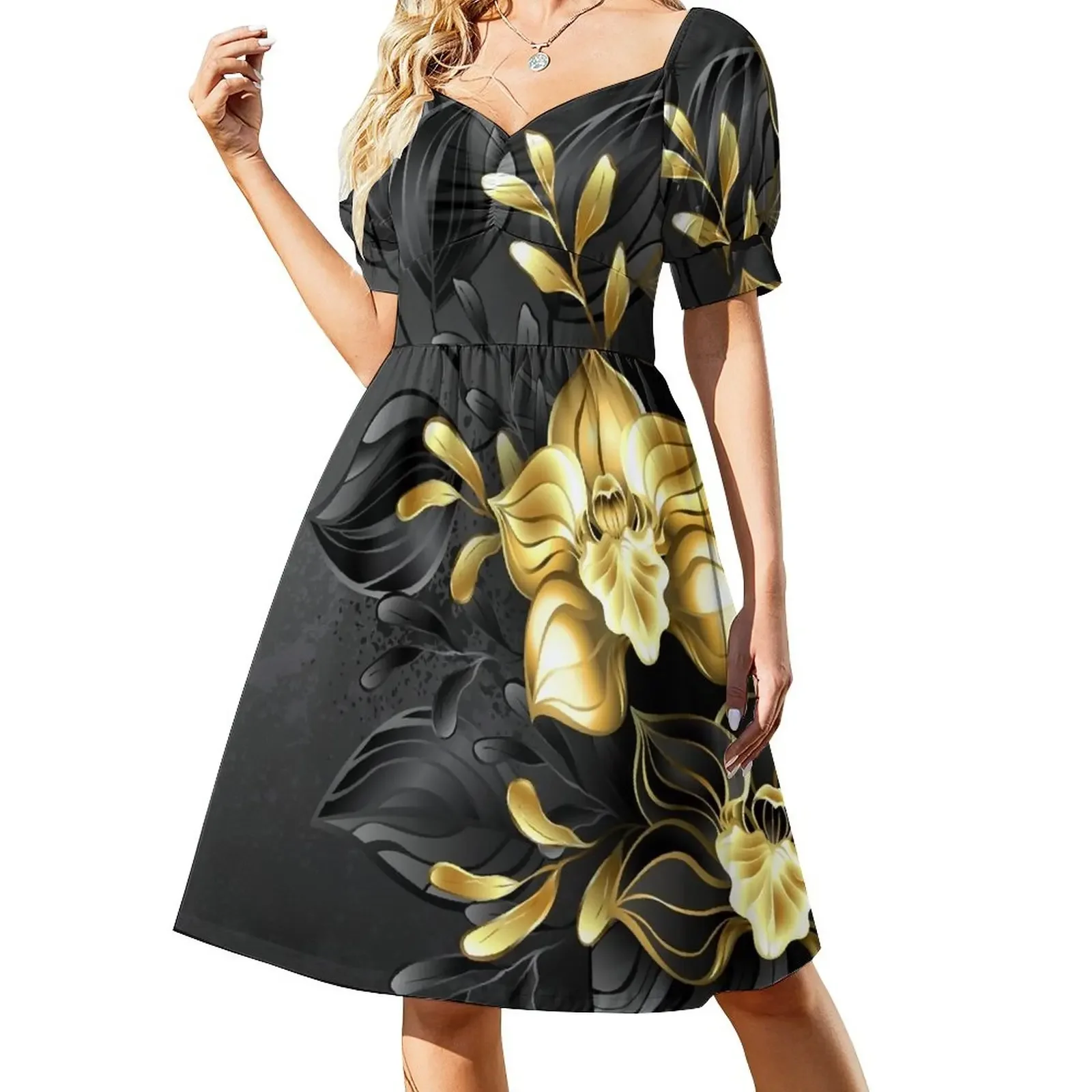Black Background with Black Orchid Short-Sleeved Dress women's fashion dresses womans clothing women party dresses
Black Background with Black Orchid Short-Sleeved Dress women's fashion dresses womans clothing women party dresses