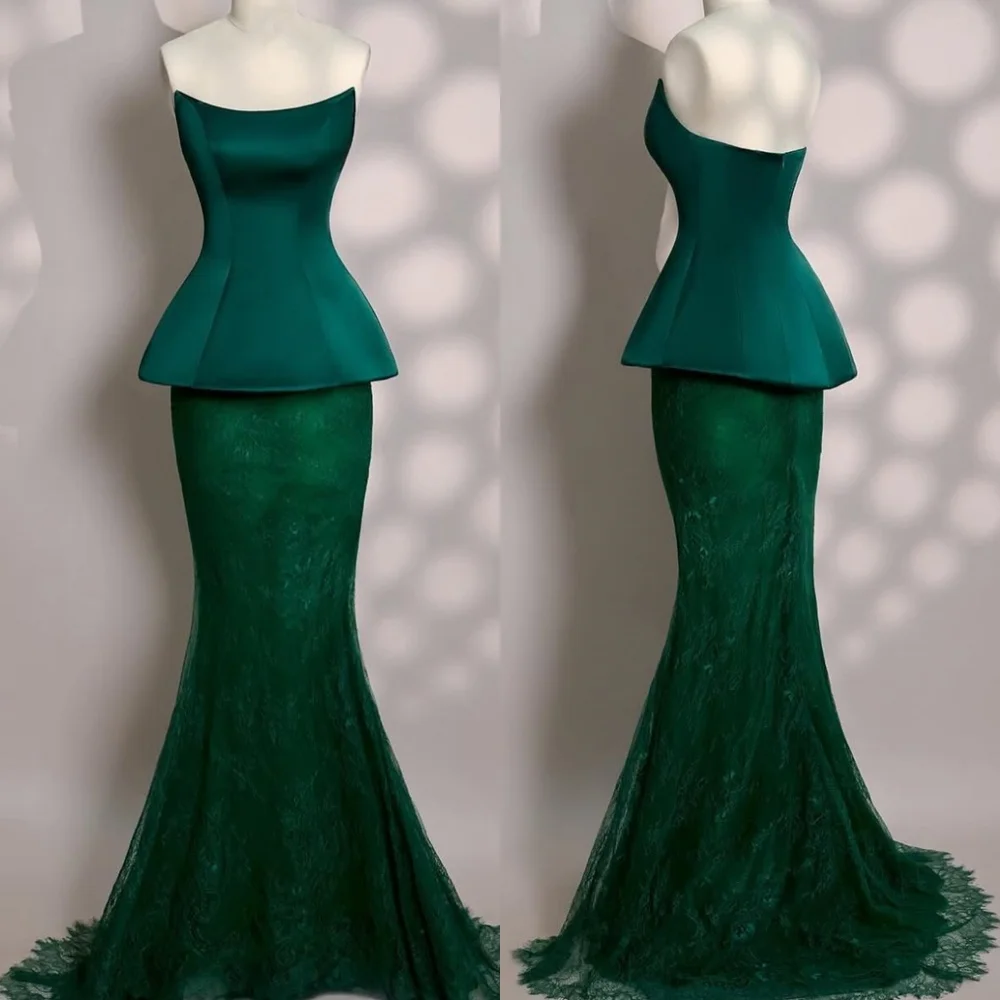 Customized Temperament Dark Green Lace Evening Dress Delicate Strapless Sleeveless Zipper Back Mermaid Special Occasion Gowns
Customized Temperament Dark Green Lace Evening Dress Delicate Strapless Sleeveless Zipper Back Mermaid Special Occasion Gowns