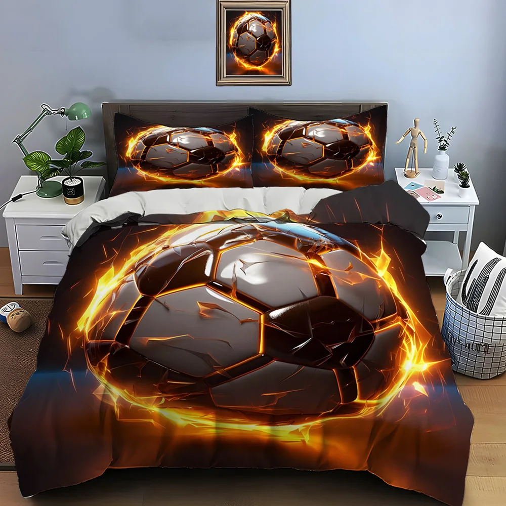 Flaming Soccer Ball print Bedding Set for Kids Luxury Gift 3pcs Digital Print Comforter Set Soft Comfortable Breathable
Flaming Soccer Ball print Bedding Set for Kids Luxury Gift 3pcs Digital Print Comforter Set Soft Comfortable Breathable