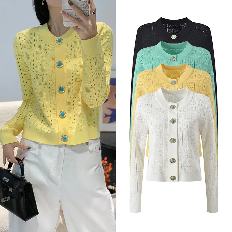 Fall 2025 New Sle Small Fraance round Ne Metal Bule Long Sve Knitted Open Cardigan Top Hollow out Knitwear for Women
Fall 2025 New Sle Small Fraance round Ne Metal Bule Long Sve Knitted Open Cardigan Top Hollow out Knitwear for Women