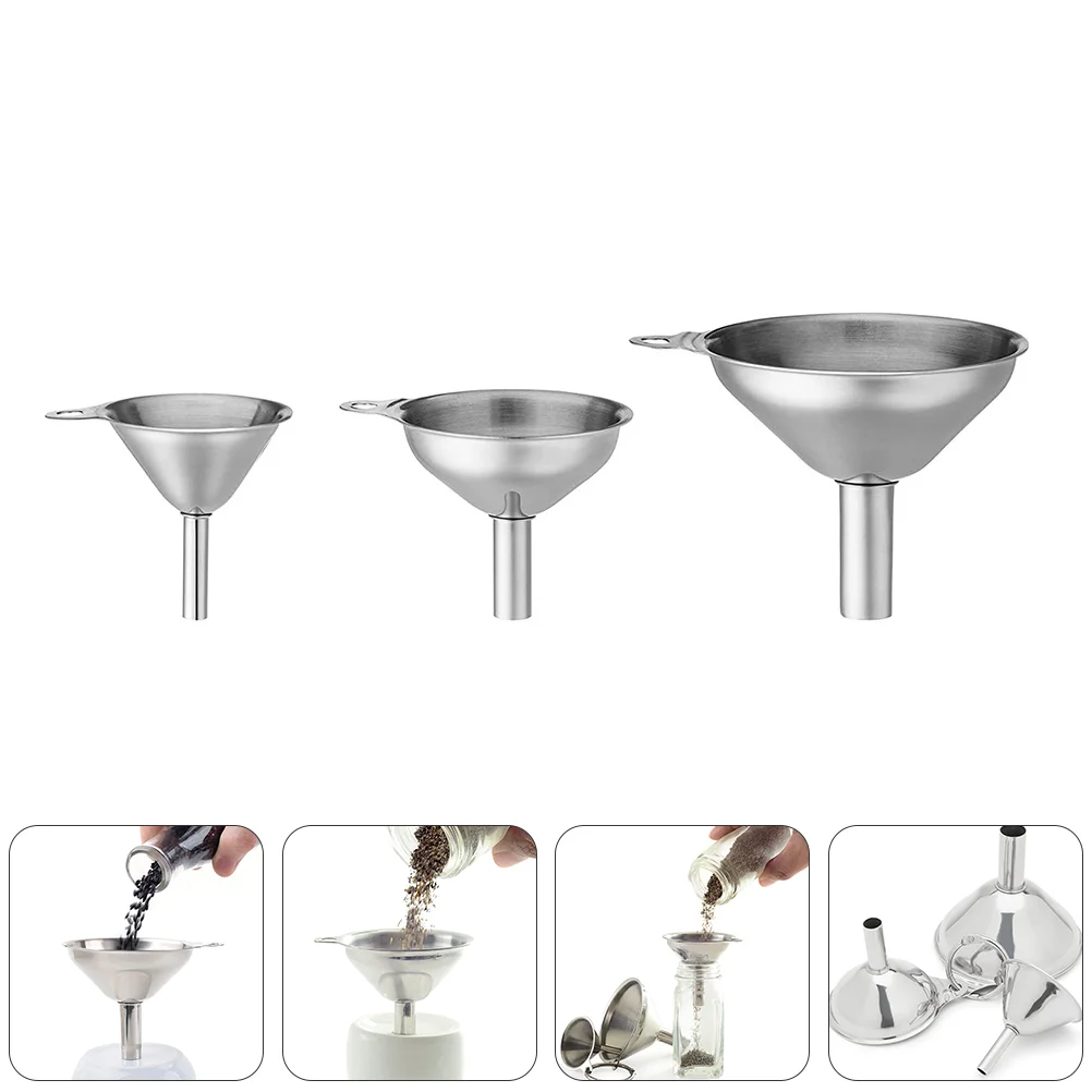 3 Pcs Stainless Steel Funnel Soy Sauce Kitchen Oil Transferring Hopper Filter Liquid
3 Pcs Stainless Steel Funnel Soy Sauce Kitchen Oil Transferring Hopper Filter Liquid