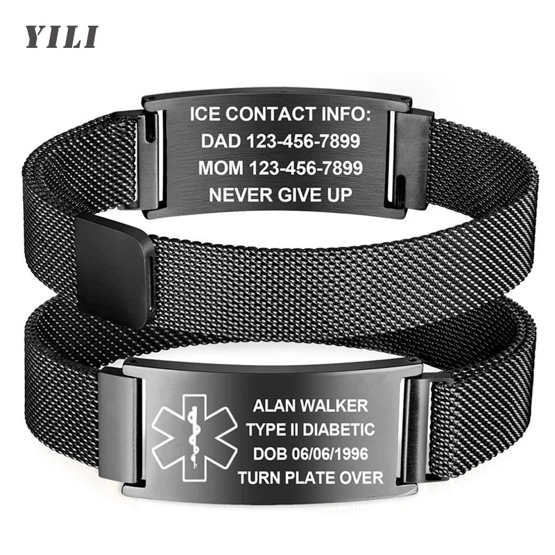 Персонализированный медицинский идентификационный браслет для мужчин и женщин, браслет из нержавеющей стали с гравировкой на заказ, удобные браслеты с медицинским оповещением
Персонализированный медицинский идентификационный браслет для мужчин и женщин, браслет из нержавеющей стали с гравировкой на заказ, удобные браслеты с медицинским оповещением