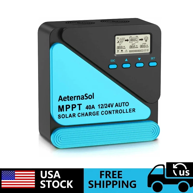 AeternaSol MPPT Solar Charge Controller 40A 12/24V MPPT Solar Charge Controller Dual USB&LCD for Multiple Batteries 12V 24V Auto Solar Panel Charger Regulator LCD USB for Lifepo4 Lead Acid Lithium Battery Solar Charge Controller
AeternaSol MPPT Solar Charge Controller 40A 12/24V MPPT Solar Charge Controller Dual USB&LCD for Multiple Batteries 12V 24V Auto Solar Panel Charger Regulator LCD USB for Lifepo4 Lead Acid Lithium Battery Solar Charge Controller