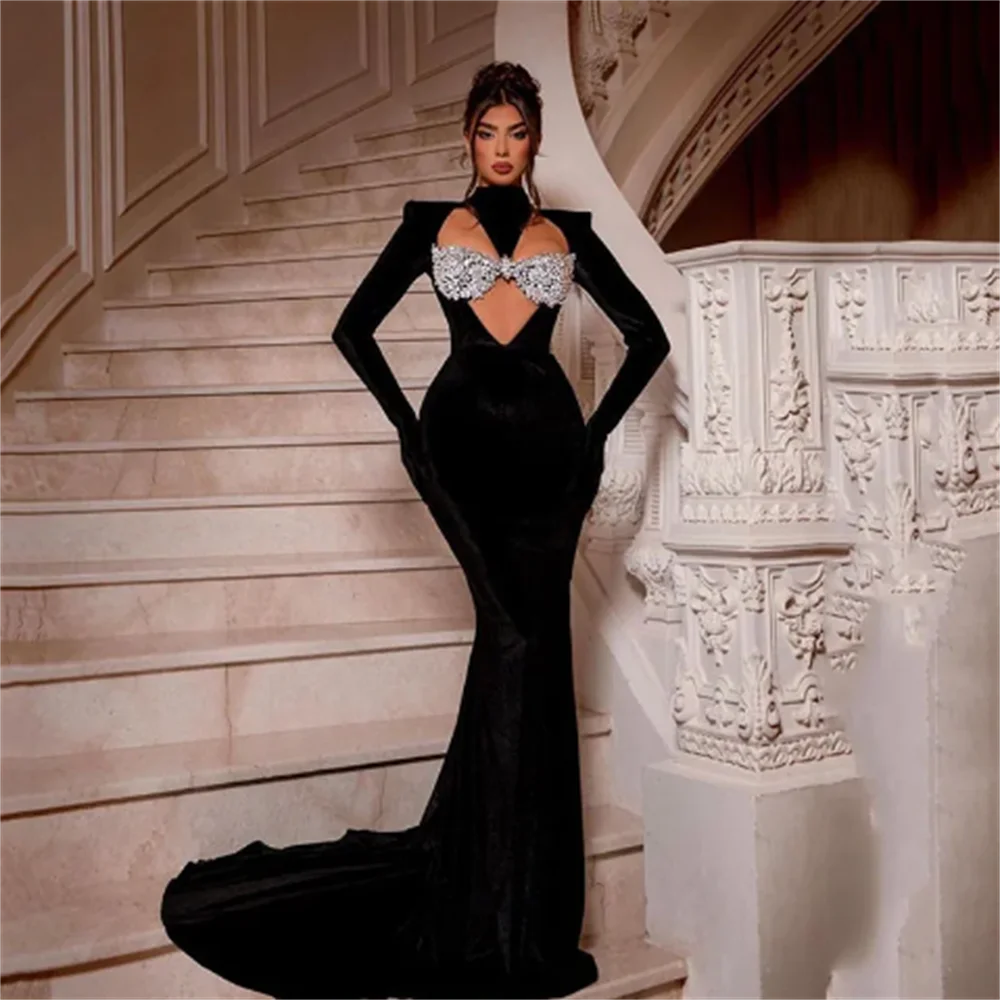 Sexy Long Mermaid Cut-Out Beads Sequin Sleeves Black Evening Dress Sweep Train Prom Gowns Simple Women Party Dresses
Sexy Long Mermaid Cut-Out Beads Sequin Sleeves Black Evening Dress Sweep Train Prom Gowns Simple Women Party Dresses