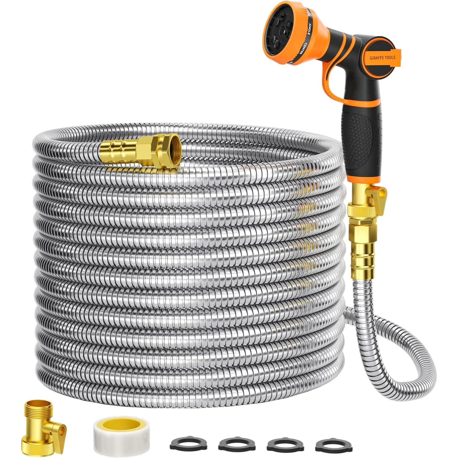 Garden Hose 100ft x 5/8" Stainless Steel Metal Water Hose with 9 Pattern Nozzle, No Kink Flexible Lightweight for Yard Outdoor
Garden Hose 100ft x 5/8" Stainless Steel Metal Water Hose with 9 Pattern Nozzle, No Kink Flexible Lightweight for Yard Outdoor