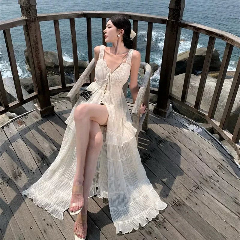 Женское летнее платье на подтяжках Fairy Mori Girl Cake Vestido с рюшами из шифоновой пряжи, длинные платья миди трапециевидной формы, модное платье с разрезом и очарованием
Женское летнее платье на подтяжках Fairy Mori Girl Cake Vestido с рюшами из шифоновой пряжи, длинные платья миди трапециевидной формы, модное платье с разрезом и очарованием